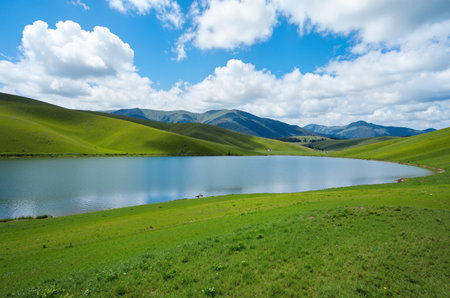 Beautiful lake in the grassland of Mongolia. Summer landscape.の素材