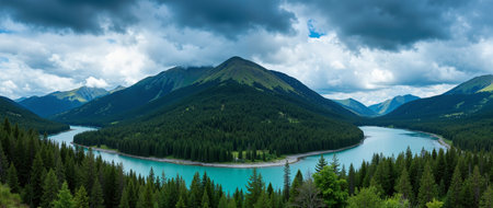 Panoramic view of Lake Louise in Banff National Park, Alberta, Canadaの素材