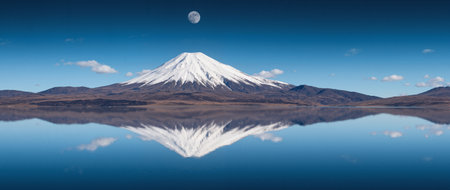 Mt. Fuji reflected in lake Yamanashi, Japan.の素材