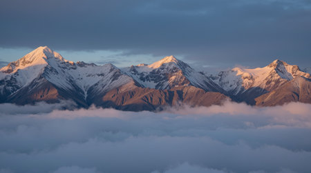 Panoramic view of a mountain lake with a rainbow in the skyの素材