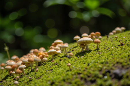 Mushrooms in the rainforest, close up shot, shallow depth of fieldの素材