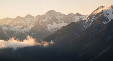 Mountain landscape at sunrise. Caucasus Mountains, Georgia, region Gudauri.の素材