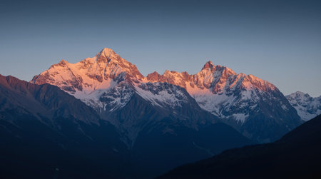 Mountain peaks at sunset, Himalayas, Nepal, Asiaの素材