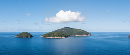 Panorama of a small island in the middle of the sea.の素材
