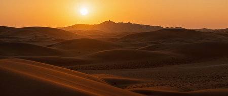 Sunset in the Sahara desert, Morocco. Panoramic viewの素材