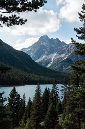 Mountain lake in Canadian Rockies, Alberta, Canada. The concept of active and photo tourismの素材