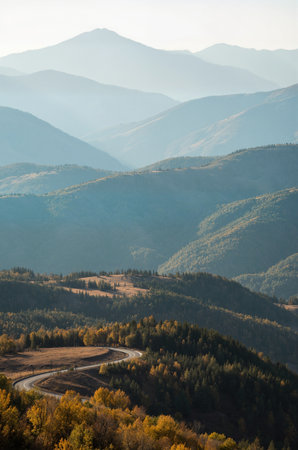 Autumn mountain landscape in the Carpathian Mountains, Ukraine.の素材
