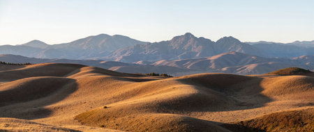 Panoramic view of sand dunes and mountains in California.の素材