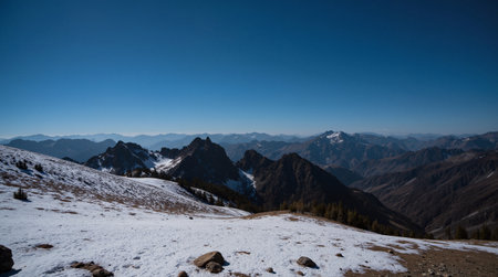 Panorama of the Dolomites with snow in winter, Italyの素材
