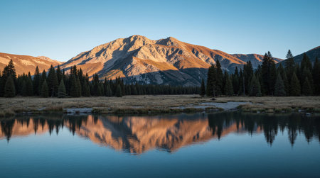 Mountains and lake at sunset in the Sierra Nevada, California, USAの素材