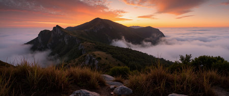 Panorama of the Phu Chi Fa at sunrise, Chiang Rai, Thailandの素材