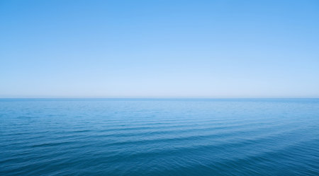 Blue sea and blue sky background. Beautiful natural background with copy space.の素材