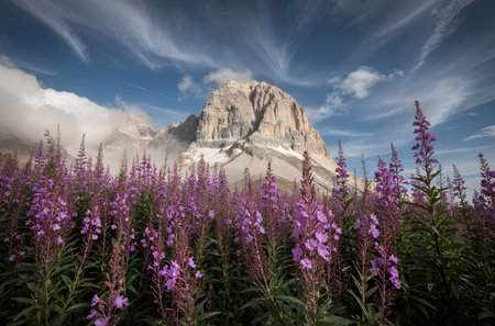 summer in the italian dolomites with fireweedの素材