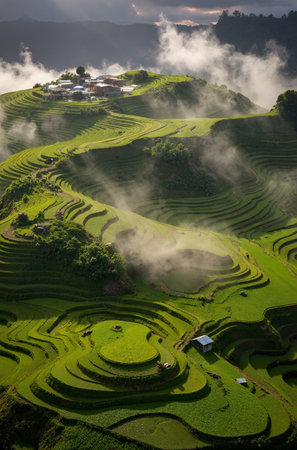 Terraced rice fields in Mu Cang Chai, YenBai, Vietnamの素材