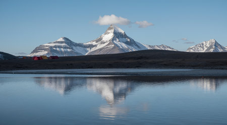 Mountain landscape in Iceland. Reflection in the water of the lake.の素材