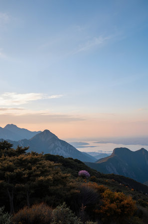 Mountain landscape at sunset. View from the top of the mountain.の素材