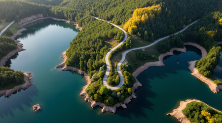 Aerial view of beautiful landscape with lake and forest in Poland.の素材