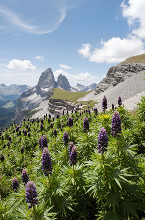 Lupine flowers in the Dolomites, South Tyrol, Italyの素材