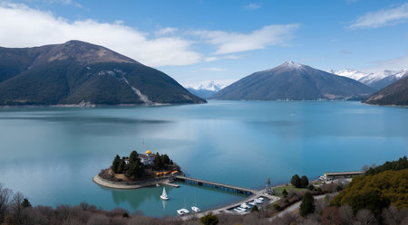 Lake Wakatipu, Queenstown, New Zealand. Lake Wakatipu is the largest freshwater lake in the world.の素材