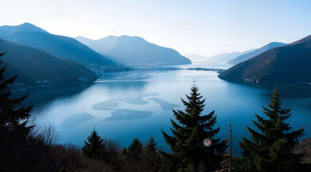 Lake Como, Italy. Panoramic view of Lake Como.の素材