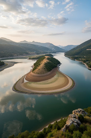Aerial view of the Vacha (Antonivanovtsi) Reservoir, Rhodope Mountains, Bulgariaの素材