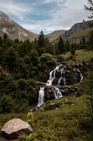 Waterfall in the Pyrenees, Andorra. Summer landscapeの素材