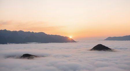 Mountains and clouds at sunrise in the morning, Taipei, Taiwanの素材