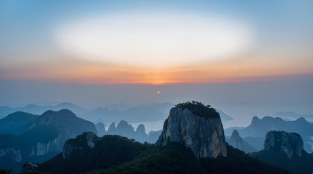 Mount Huangshan sunset landscape scenery view, Huangshan Chinaの素材