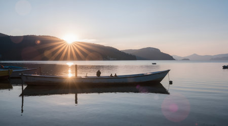 Sunset on Lake Garda in northern Italy, Lombardy, Italyの素材