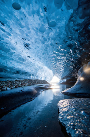Ice cave in Jokulsarlon glacier lagoon, Icelandの素材