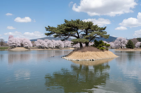 Cherry blossoms in full bloom at Kawaguchiko lakeの素材