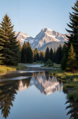 Reflection of Mount Rundle in Grand Teton National Park, Wyomingの素材