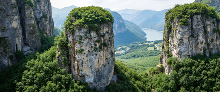 Panoramic view of the canyon of the river Rhine in Switzerlandの素材