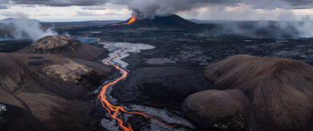 Volcanic landscape of the island of Kamchatka in Russia.の素材