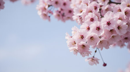 cherry blossom in spring with blue sky background, copy spaceの素材