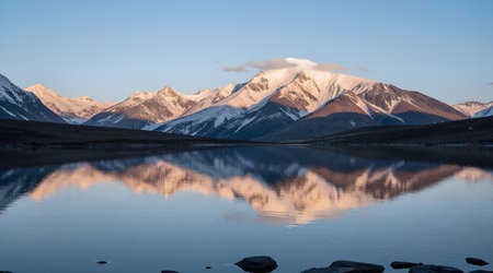 Natural landscape of New Zealand alpine lake and mountain range at sunriseの素材