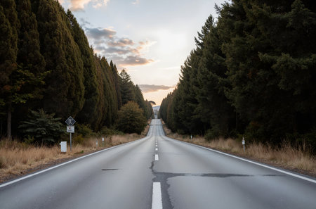 Road through the forest in the morning, South Island, New Zealandの素材