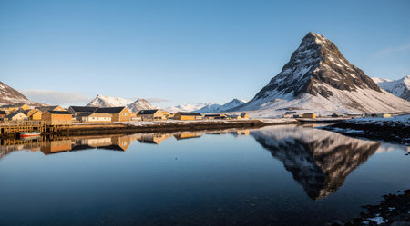 Matterhorn and reflection in Lofoten islands, Norwayの素材