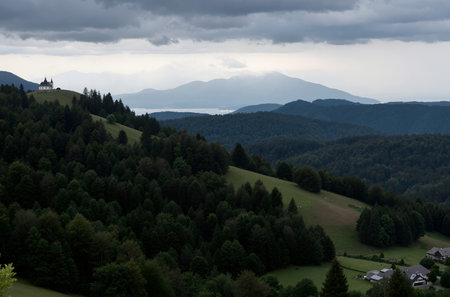 Panoramic view of the lake in the Carpathian Mountains.の素材