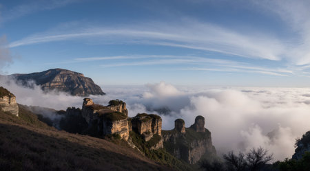 Panoramic view of the famous Meteora mountains in Greeceの素材