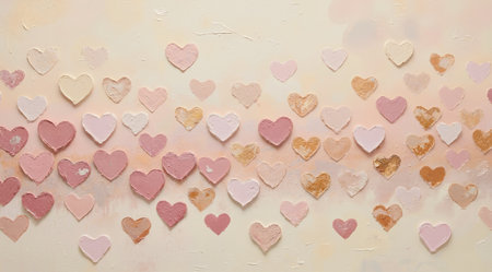 Colorful hearts on a white wall. Valentine's day background.の素材