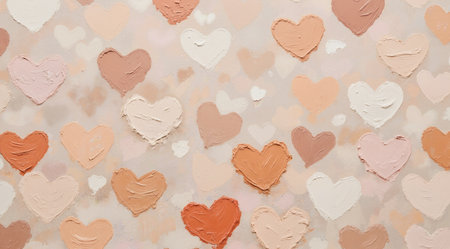 Colorful hearts on beige background, valentine's dayの素材