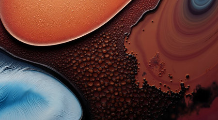 Oil drops on water surface. Abstract colorful background. 3D renderingの素材