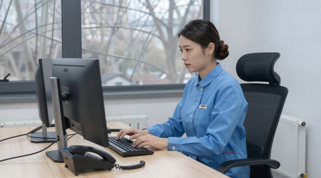 Young asian businesswoman working at computer in office. Business concept.の素材