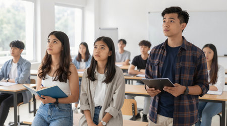 Group of Asian students studying together in the classroom. Education concept.の素材