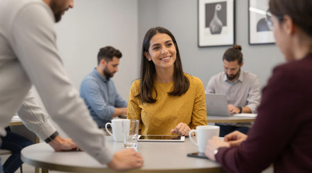 Group of young business people having a meeting in a modern office.の素材