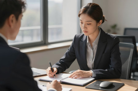 Young Asian businesswoman working in office with her colleague. Business concept.の素材