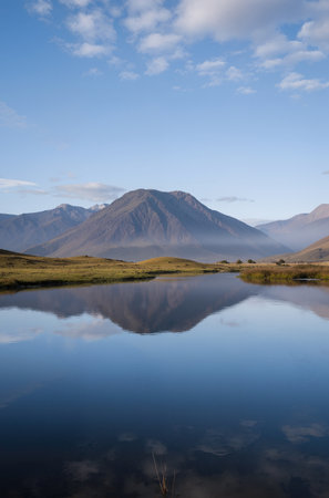 Reflection of the mountains in Lake Tekapo, New Zealand.の素材