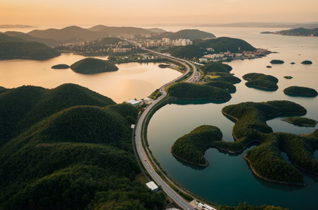 Aerial view of Hong Kong Island, China. Long exposure.の素材