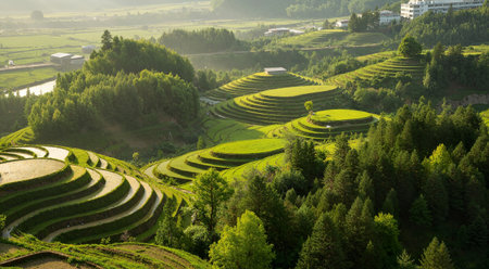 Rice terraces in Yunnan, China. Rice fields on terraced of Mu Cang Chai.の素材